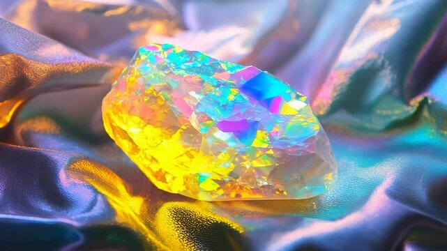 Shimmering Opal Gemstone on Iridescent Fabric