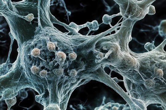 Intricate Close-Up View of Microscopic Cells with Organic Structures and Complex Formations