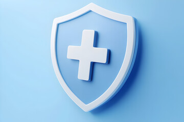 Obraz premium Escudo de seguridad azul minimalista con símbolo de salud y marca de aprobación para protección médica