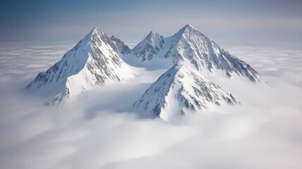 Fototapeta premium Majestic Snow-Capped Peaks Surrounded by Soft Cloud Blanket