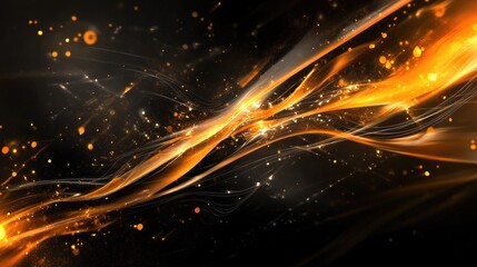 Abstract orange energy flow, dark background, cosmic dust, digital art, website banner