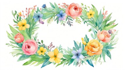 Obraz premium Romantic Pastel Floral Wreath in Watercolor Technique
