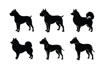 Various dog breeds silhouette collection in black