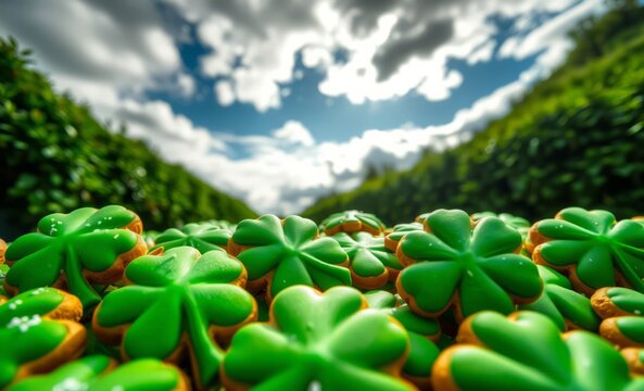 n shamrock cookies for st patrick's day celebration featuring sweet sugar sprinkles and crisp edges perfect for festive treats and gatherings St Patrick's Day green irish clover saint ireland shamrock