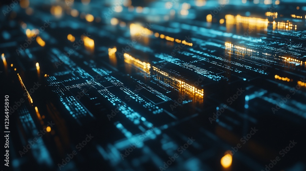 Poster abstract glowing lines and lights pattern creating digital futuristic technology landscape