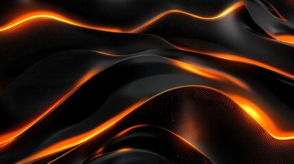 Abstract dark orange glowing waves, flowing fabric texture, digital art background, ideal for website design