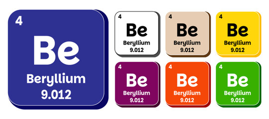 Be, Beryllium element vector icon set, periodic table element. Vector illustration EPS 10 File. Isolated on white background.