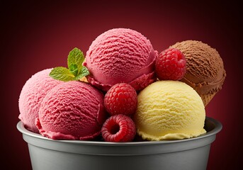 Delicious Ice Cream Scoops with Raspberries