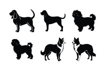 Black dog breed silhouettes grouped together