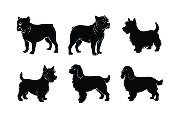 Dog breed vector silhouettes arranged neatly