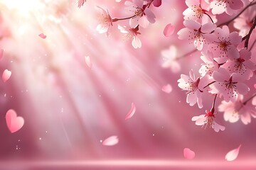 Fototapeta premium Delicate Cherry Blossom Bloom with Light and Floating Petals
