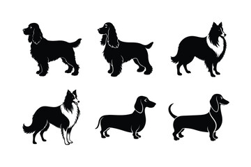Vector illustration of dog silhouettes in black
