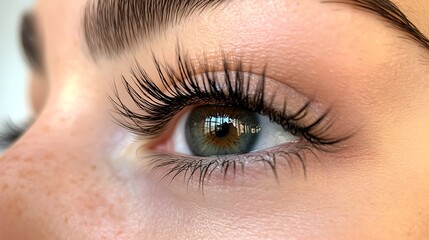 Obraz premium A Close Up View Of A Womans Eye With Long Eyelashes