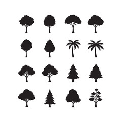tree icon set silhouette vector flat design