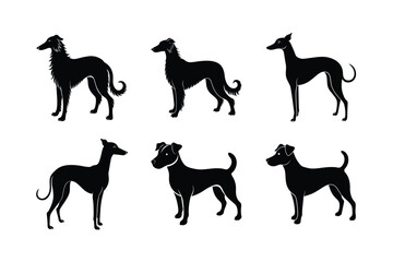 Dog silhouette set of different canine species