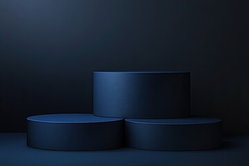 Empty dark podium for product presentation, 3D realistic vector illustration. Blue and dark digital scene. blue backlight.
