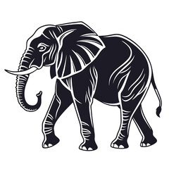 Fototapeta premium An elegant elephant head silhouette icon set against a clean white background.