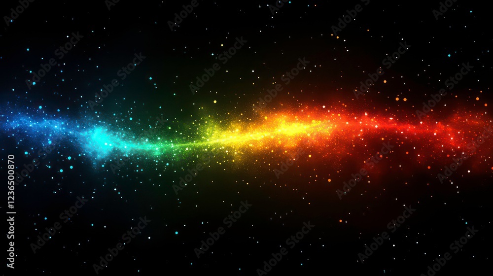 Poster abstract colorful light streak across dark background resembling a galaxy or nebula.