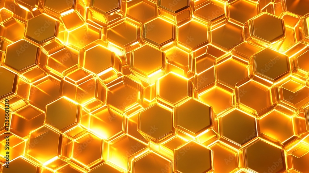 Poster abstract golden hexagon pattern background with bright light effects and shadow