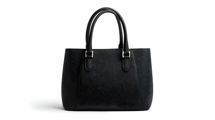 Naklejka premium Black leather tote bag on white background; shopping