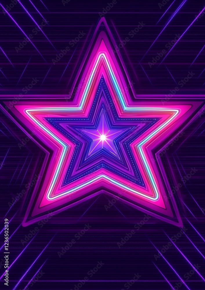 Canvas Prints Vibrant neon star design with glowing lines and a dark background