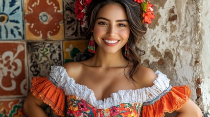 Smiling woman in traditional mexican dress