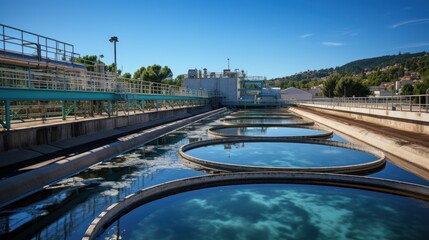 Fototapeta premium Modern Wastewater Treatment Plant under Sunny Skies