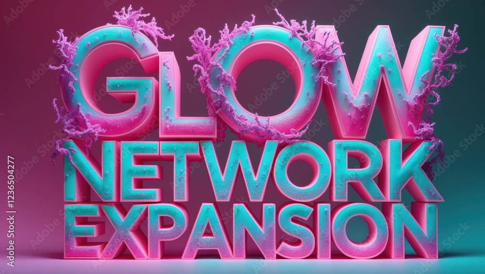 Poster bright colorful glow network expansion with unique 3d design