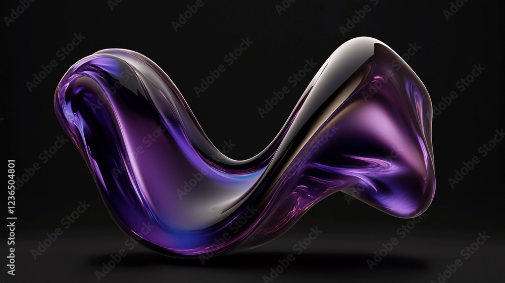 Poster a 3d digital fluid shape with smooth glossy purple and brown gradient, flowing with a dynamic motion