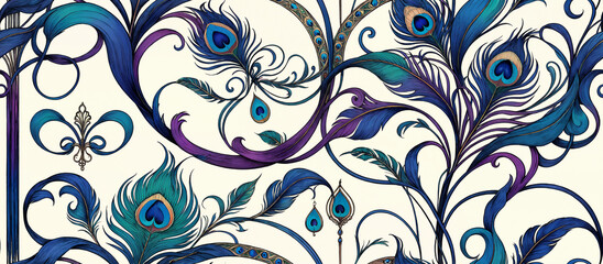 Pattern. Vibrant Feather Pattern in Blue and Purple Shades