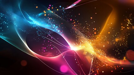 Abstract luminous swirls and scattered particles on dark background digital artwork