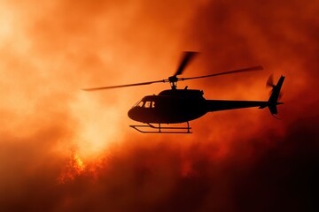 Helicopter flying through cloud of smoke in dramatic scene capturing action and adventure in the sky 120 chars