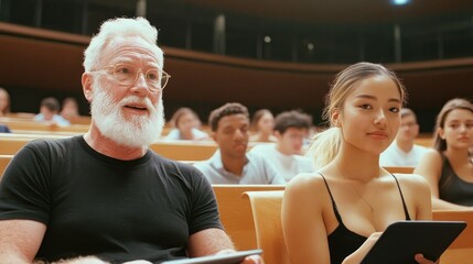 Enhance your learning experience at university with our insightful lecture on digital literacy Students actively engage, taking notes on tablets in a modern classroom setting Witness the seamless