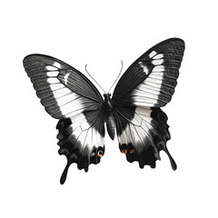 Elegant White and Black Butterfly Isolated on Transparent Background for Delicate Nature and Artistic Design Concepts