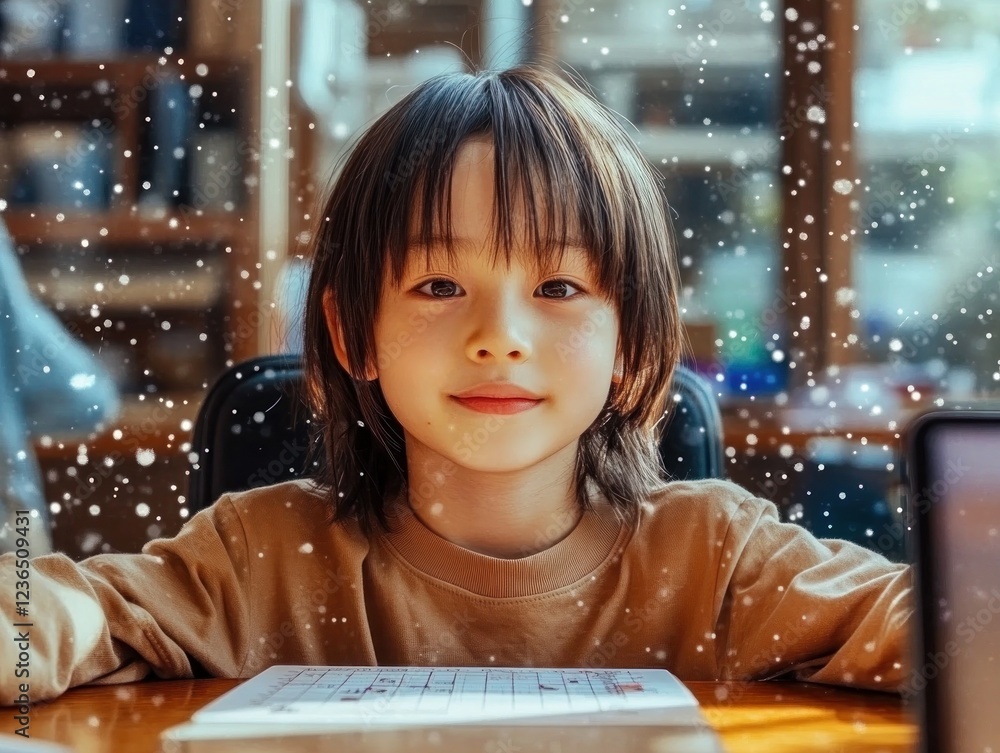 Poster experience the future of learning with modern virtual tutoring, a child learning math through an aug