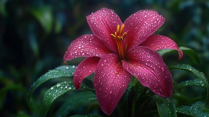 Dew-kissed Lily, Garden Bloom, Dark Background, Floral Design