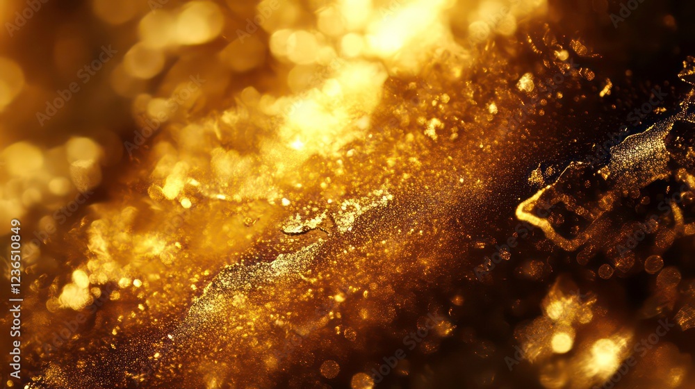 Poster Abstract gold texture with glittering particles and bokeh effect.