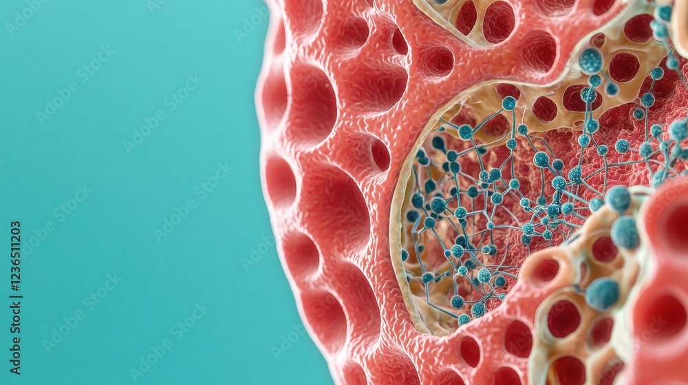 Aufkleber microscopic view of cellular structure with alveoli and capillaries
