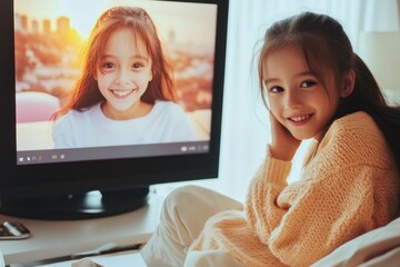 Explore the future of learning with a student attending a virtual lesson, featuring a dynamic floating digital whiteboard and intelligent tutor assistance, enhancing engagement and understanding This