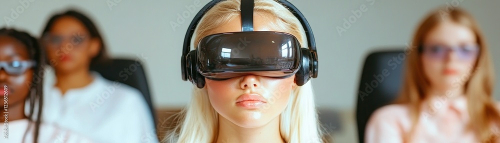 Poster immersive learning through a virtual reality learning environment where students explore digital lit
