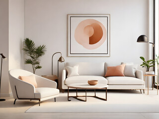 Modern Minimalist Living Room:  A serene and stylish living room features a white sectional sofa, a plush armchair, and a contemporary coffee table.