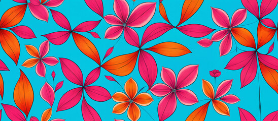 Pattern. Vibrant Flower Pattern on Blue Background