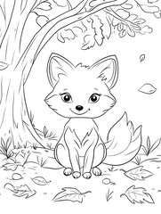 Obraz premium Adorable Fox Coloring Page Autumn Forest Scene