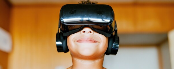 Revolutionizing Education Through Smart Learning Resources is evident as a child beams while using virtual reality, showcasing AI-powered education platforms that provide instant feedback and