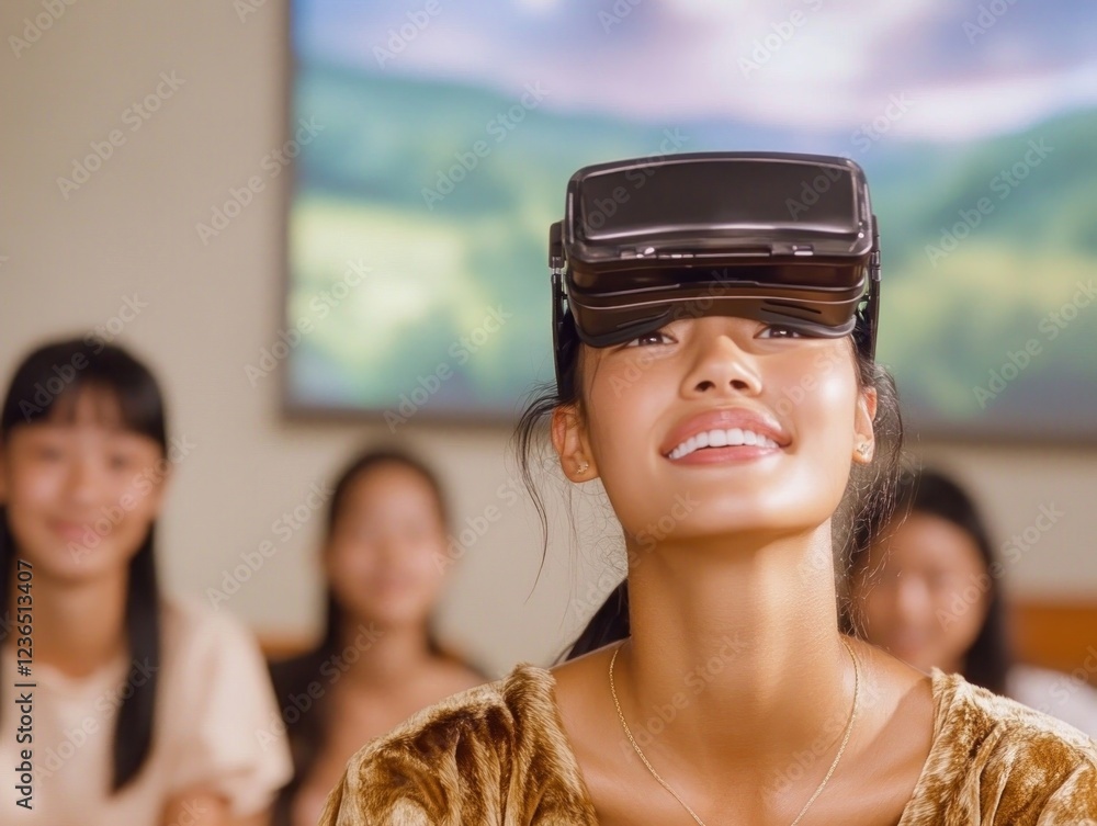 Poster step into the future of education an advanced technology-powered classroom where lessons are taught 