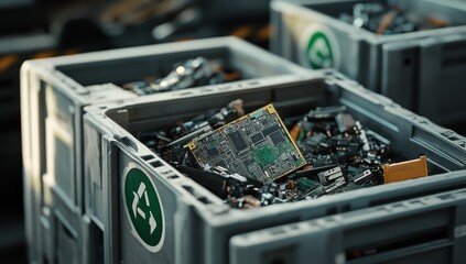 E-waste Recycling Plant Circuit Boards in Bins