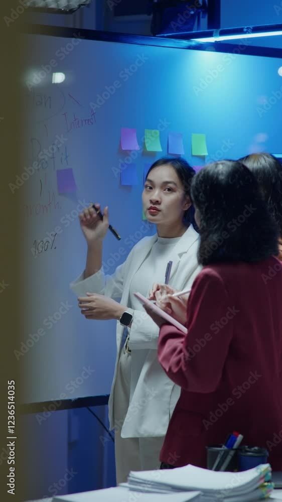 Poster close up of hand teamwork business group are meeting working overtime and brainstorming about busine