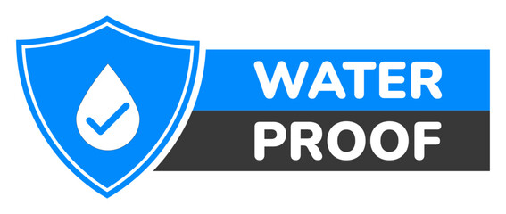 Waterproof, Water Resistant Label Sign Moisture and Rain Protection Symbol with Sheild Label for Product Packaging Vector Illustration