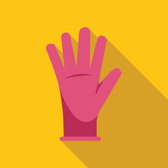 Pink rubber glove open hand gesture with long shadow on yellow background, cleaning service concept