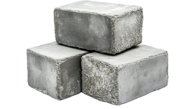 Three concrete blocks stacked on transparent background